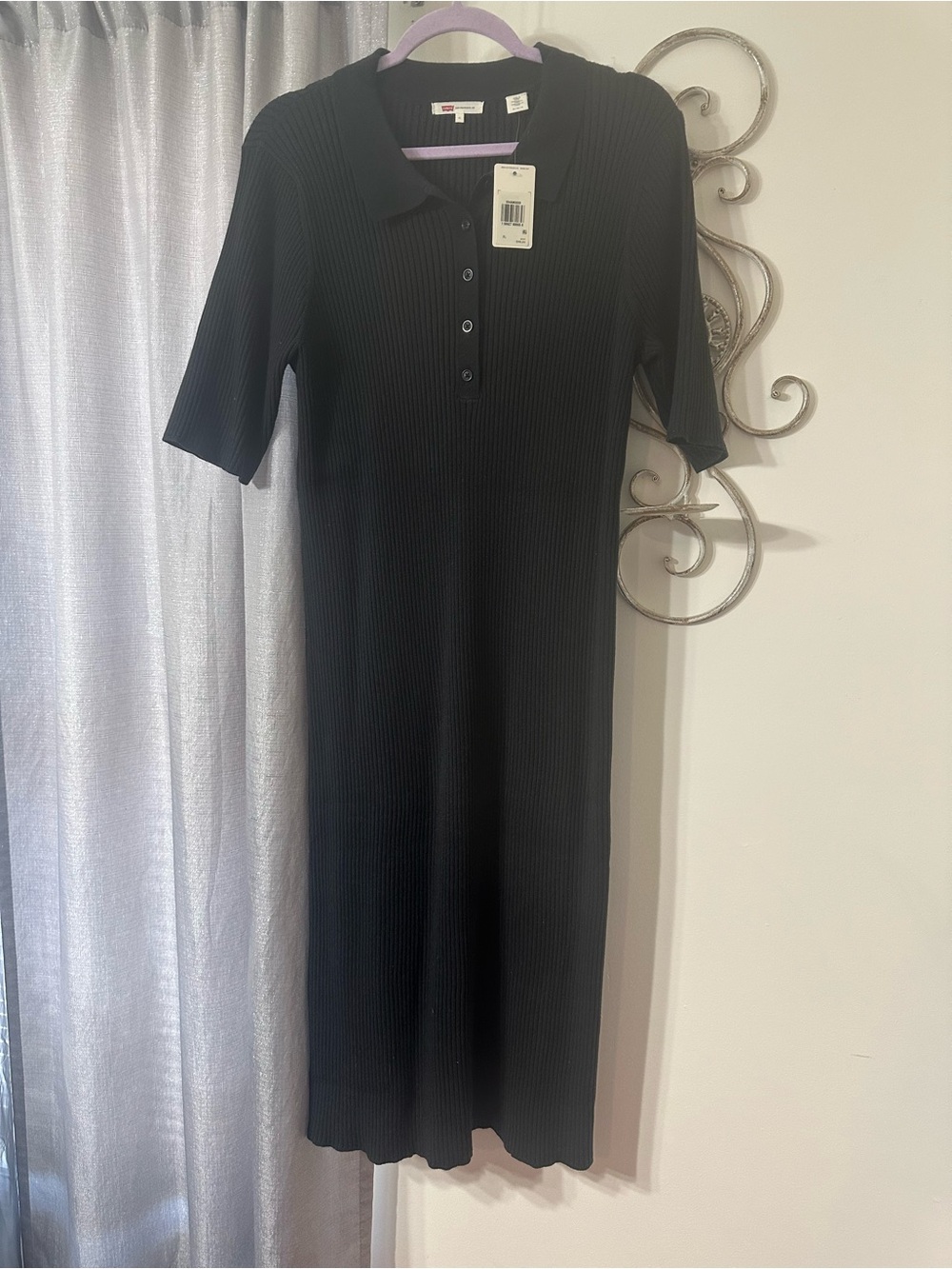 Levi’s Black Ribbed Polo Midi Dress